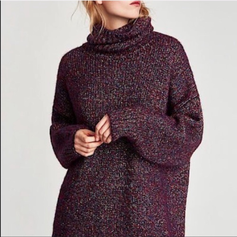 Zara Knit Sweater Oversized Turtleneck Purple  Italian Yarn Size M